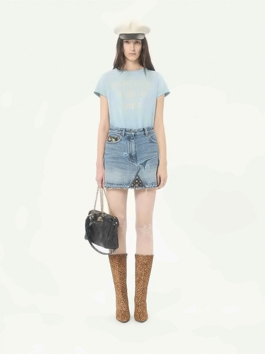 Valentino Garavani Short-Sleeved Light Blue T-Shirt With Vintage Print