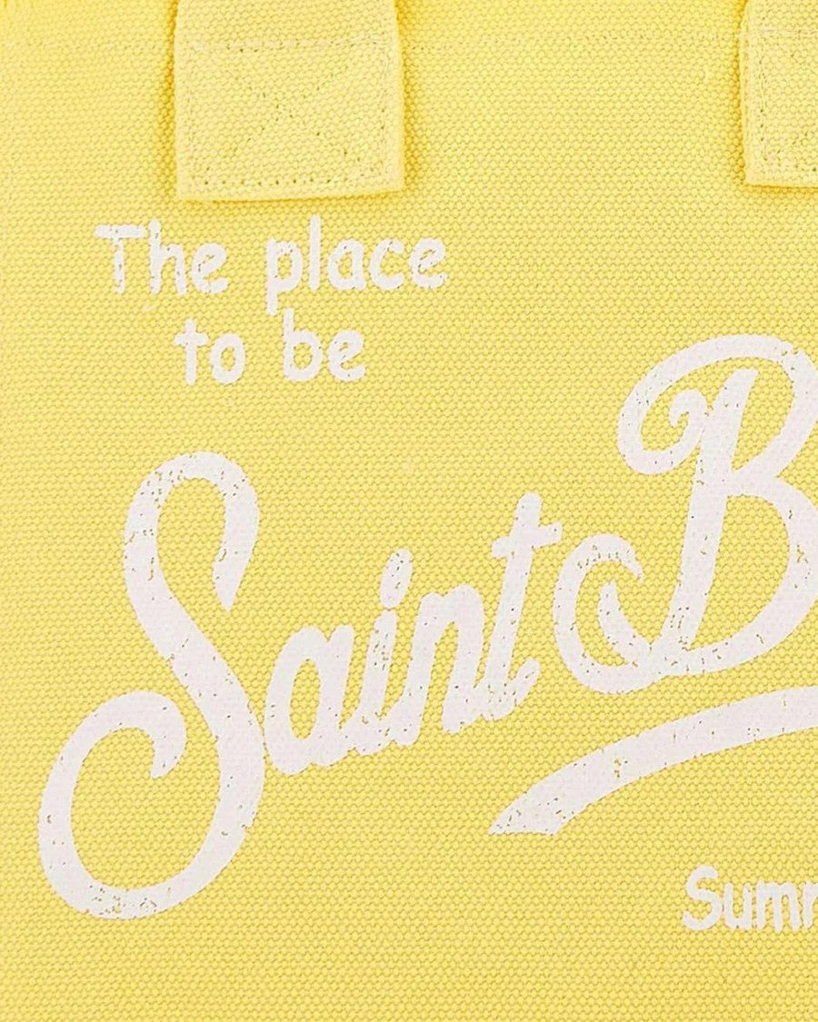 Mc2 Saint Barth Fringed Light Yellow Canvas Tote Bag With Sturdy Handles