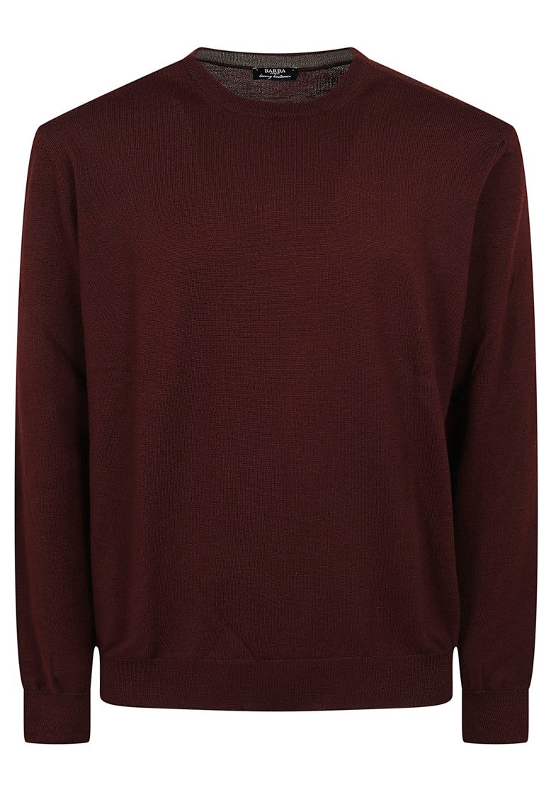 Barba Napoli Burgundy Fine-Weave Ribbed Crewneck Sweater