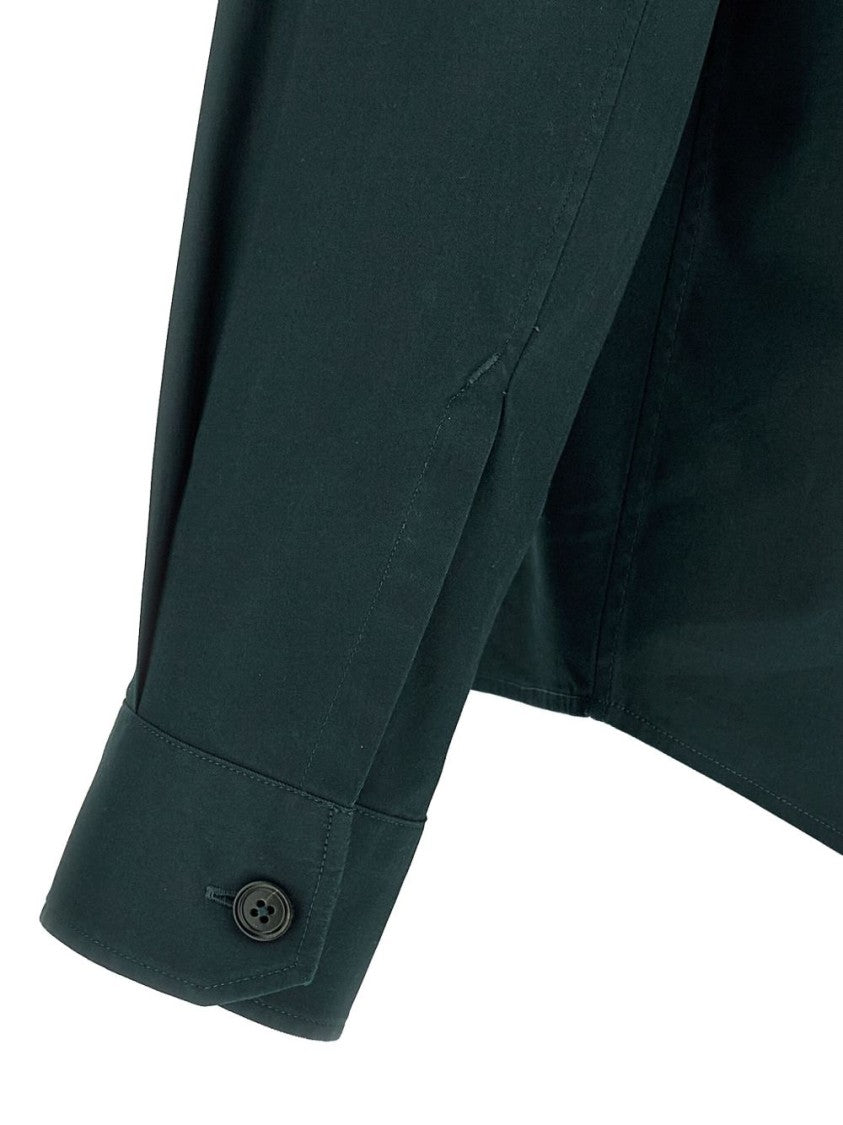 Zegna Green Cotton Shirt With Concealed Front And Dual Chest Pockets