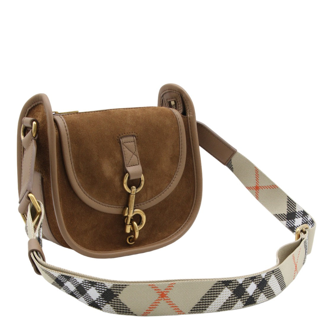 Burberry Rounded Saddle Bag In Rich Brown Suede