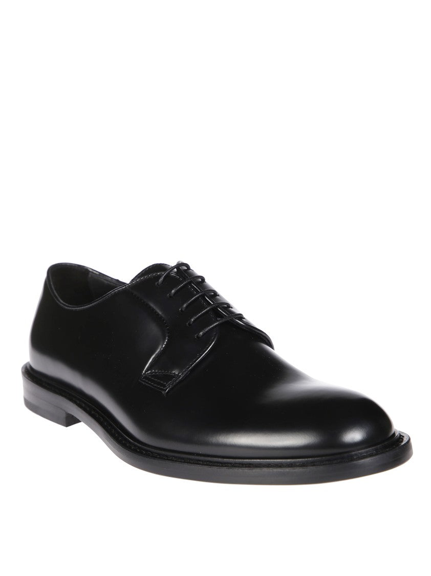 Doucal's Black Leather Derby Shoes