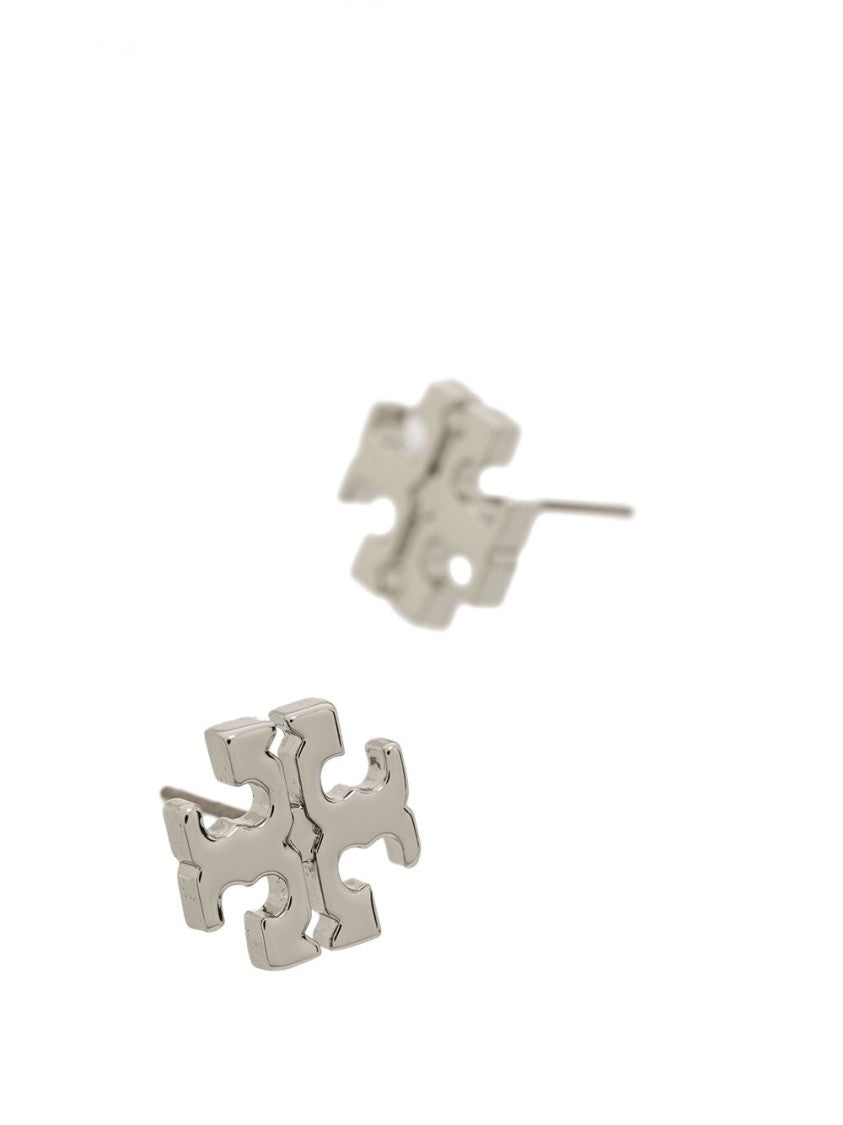 Tory Burch T-Logo Silver-Tone Stud Earrings With Butterfly Fastening
