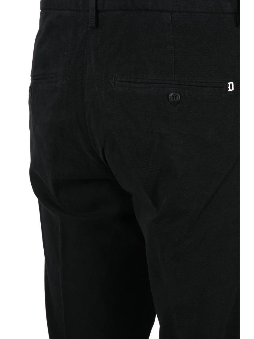 Dondup Black Gaubert Minimalist Modal-Cotton Blend Trousers