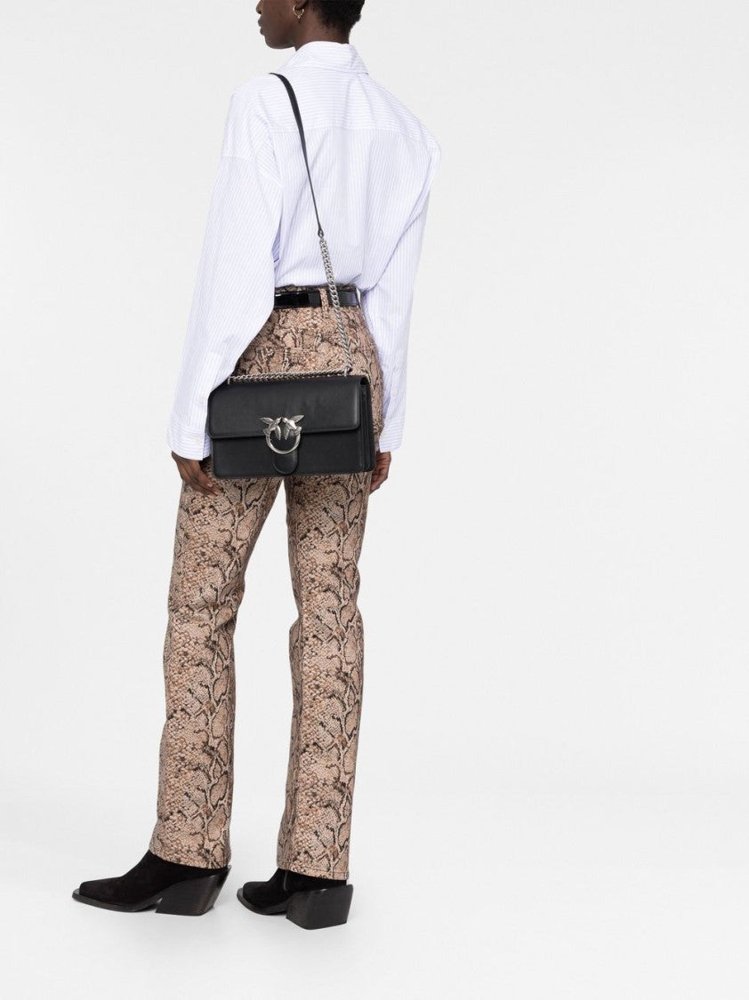 Pinko Black Calf Leather Bag With Love Birds Buckle