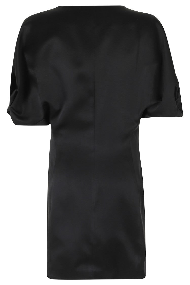 Raquel Diniz Black Anastasia V-Neck Jeweled Button Acetate-Blend Mini Dress