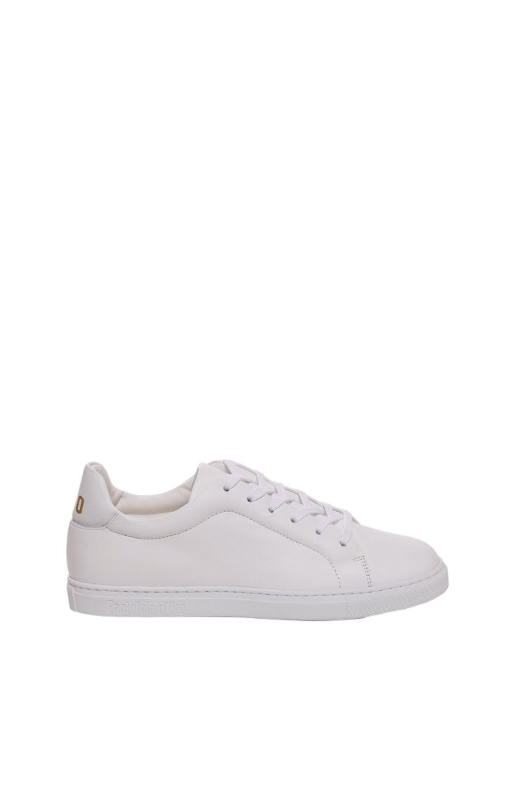 Pantofola D'oro White Hand-Finished Padded Collar Leather Sneakers