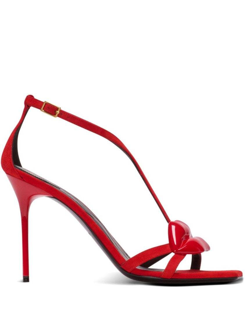 Balmain Red Stiletto Ankle Strap Open Sandals