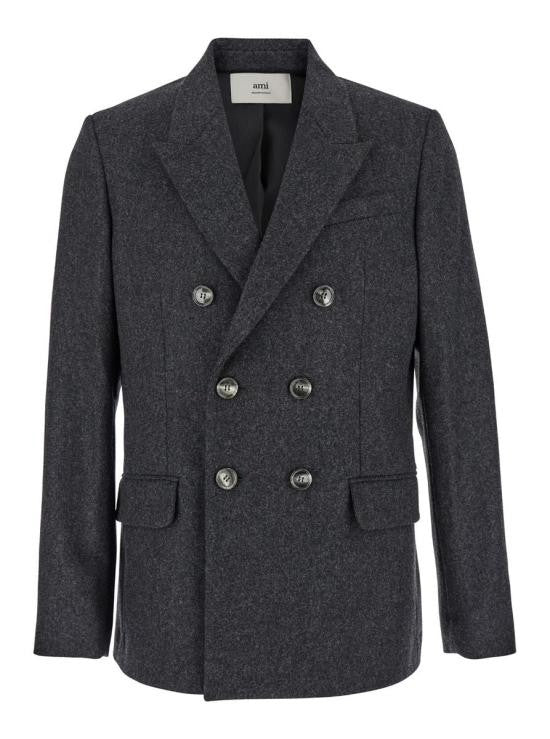 Ami Double-Breasted Tailored Grey Wool Ami Blazer