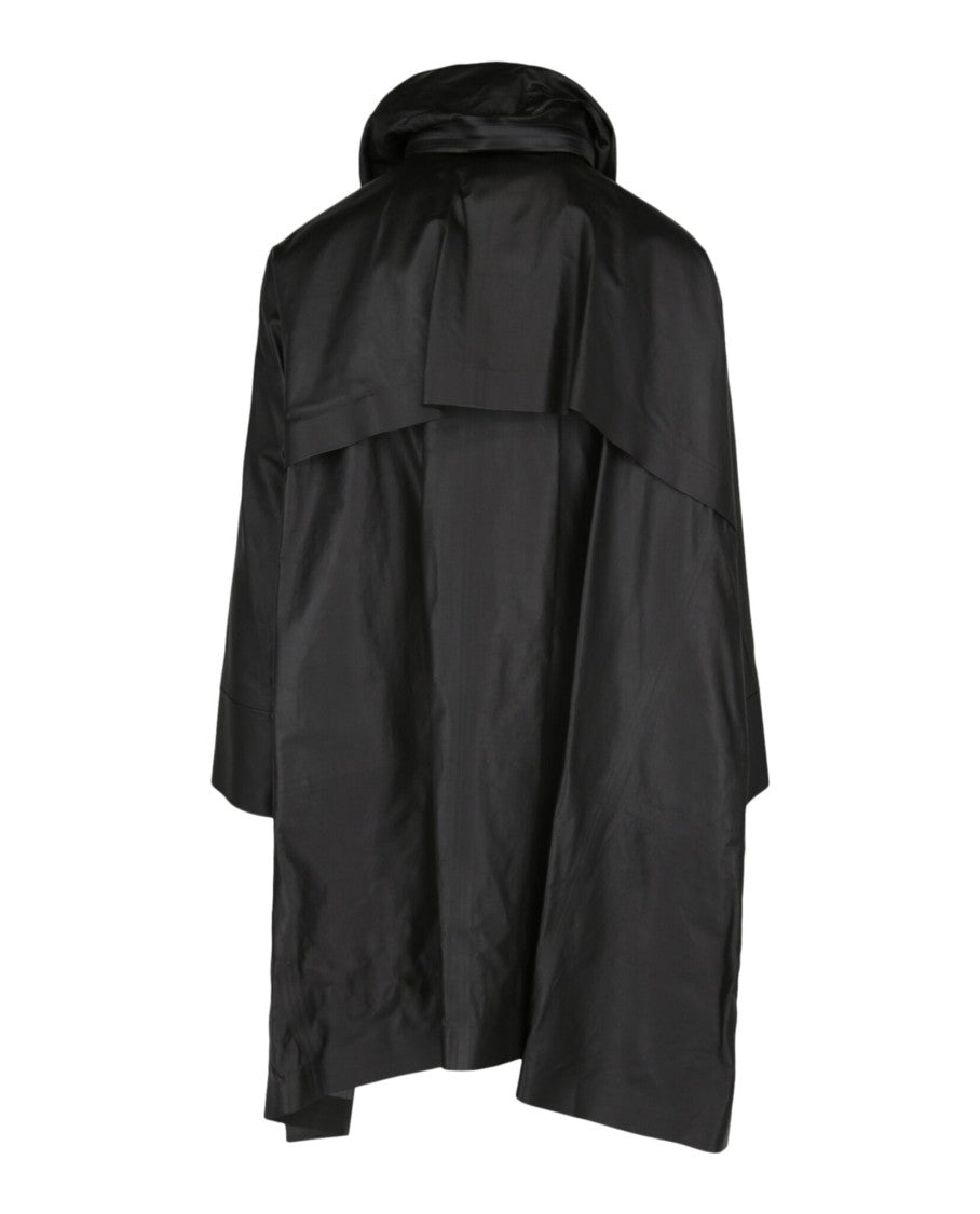Bottega Veneta Zip-Up Black Oversized Trench Coat With Stand Collar