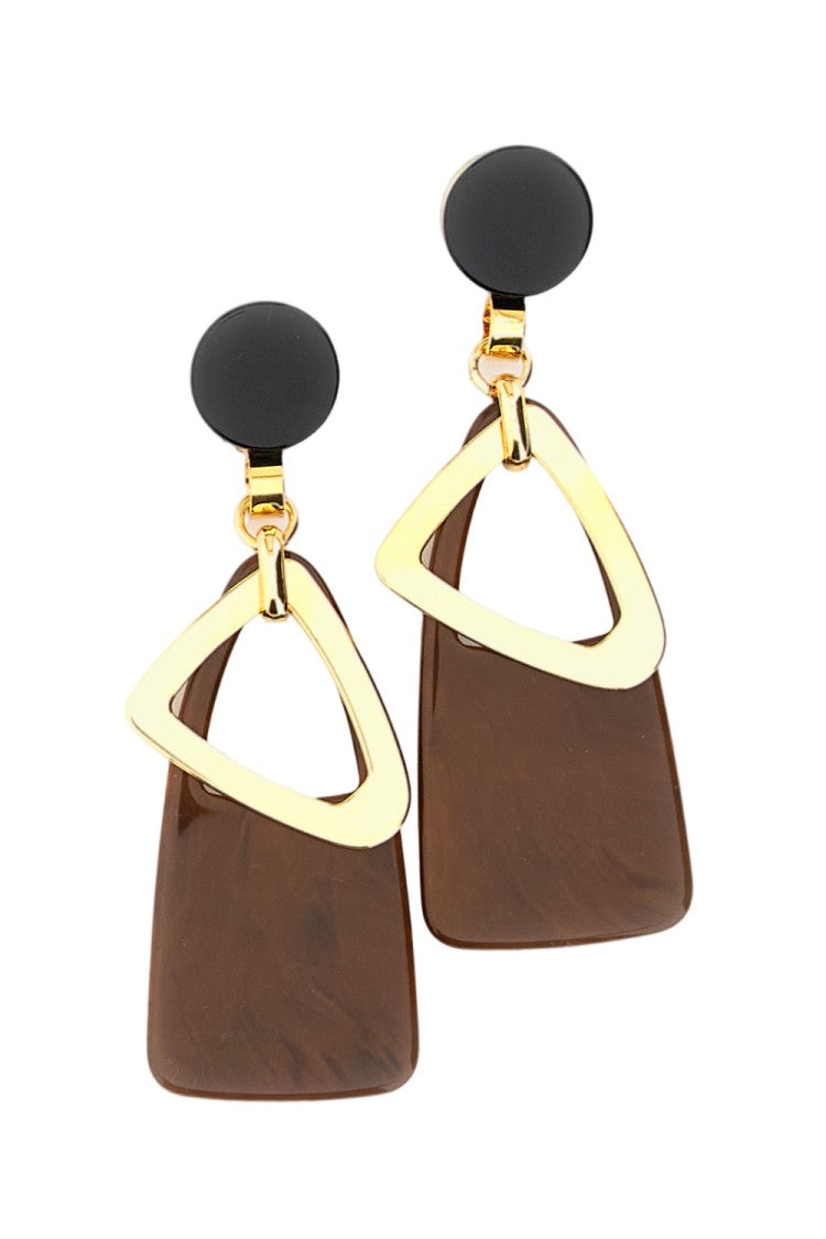 Plan C Multicolor Geometric Metal Resin Drop Earrings
