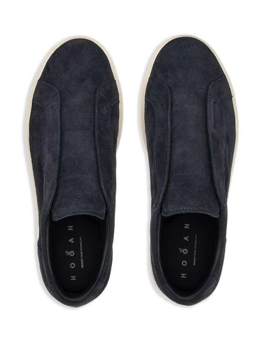 Hogan Black Suede Slip-On Shoes With Contrasting Sole