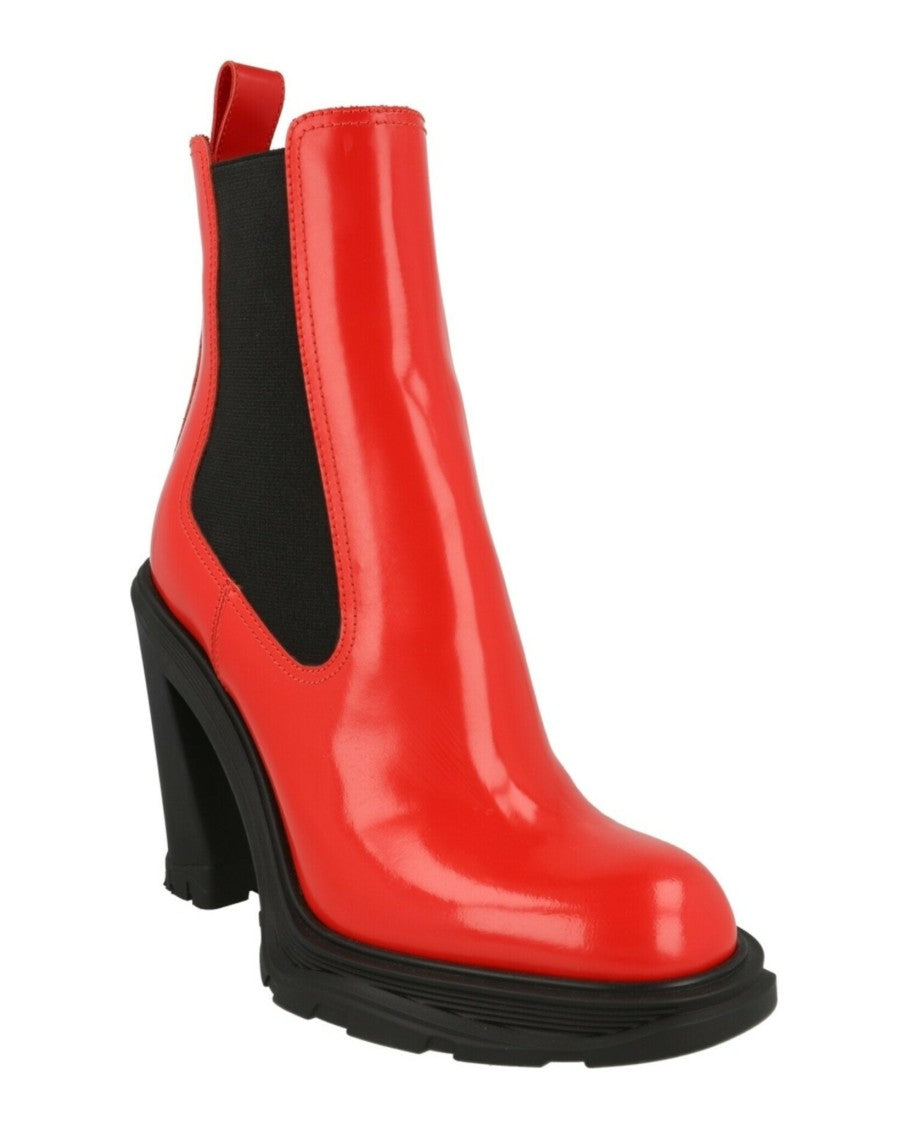 Alexander Mcqueen Tread Heeled Chelsea Boots With Glossy Patent Finish