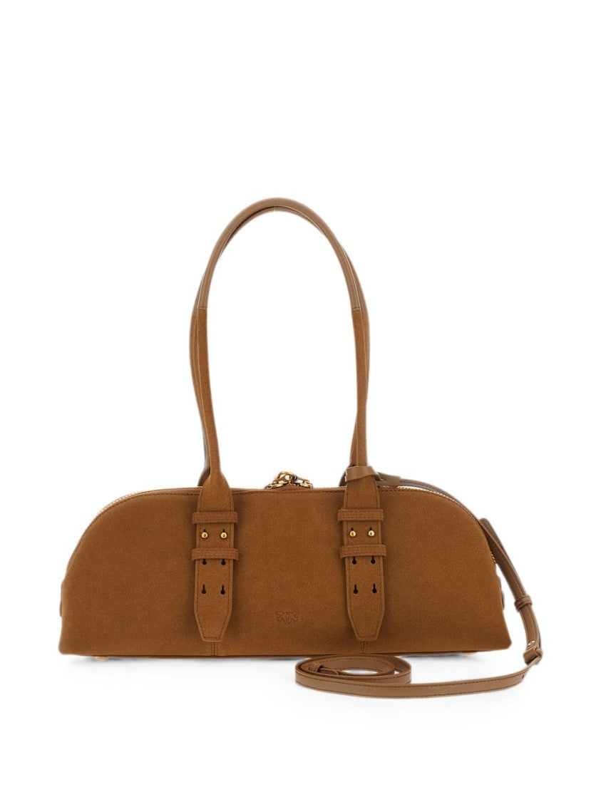 Pinko Brown Elongated Suede Dual Handles Handbag