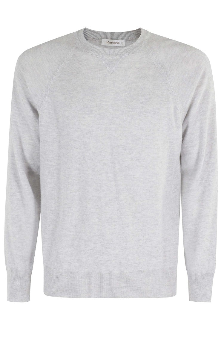 Kangra Long-Sleeve Crew Neck Sweater In Silver Wool