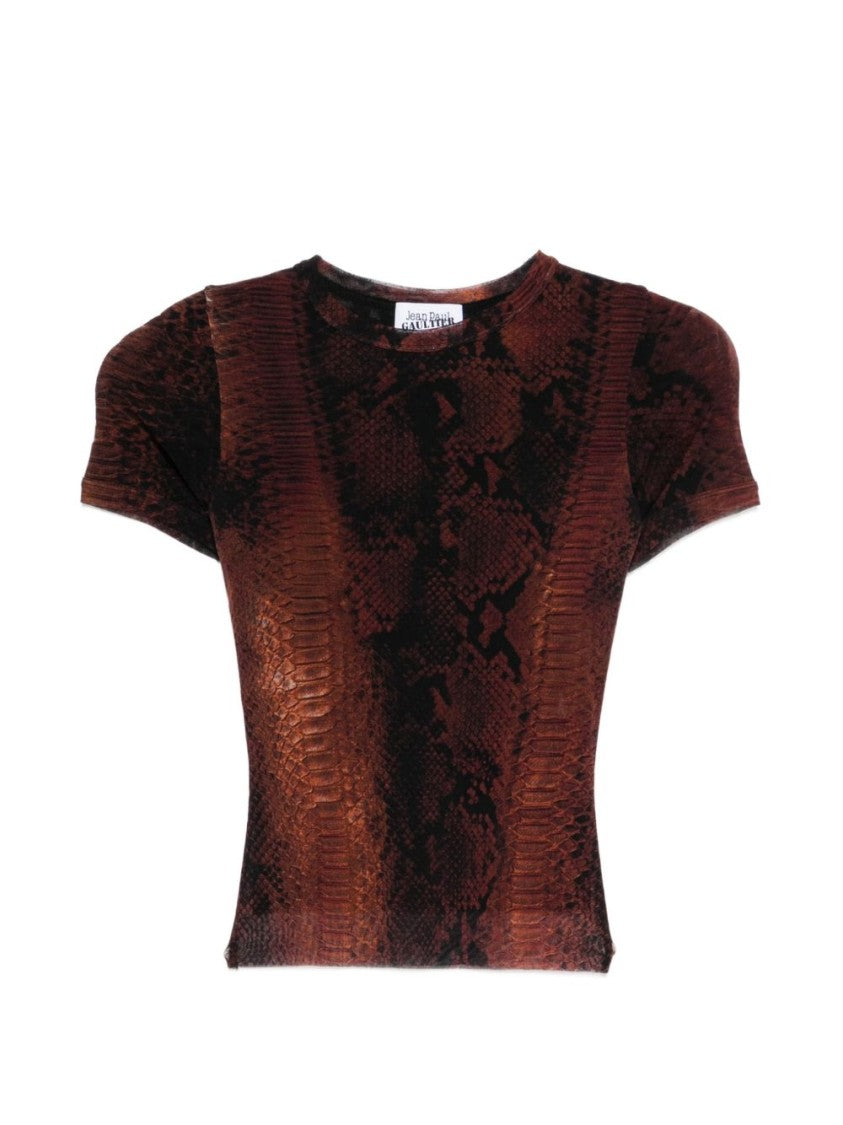 Jean Paul Gaultier Fitted Snake Print Top In Silk And Nylon Blend
