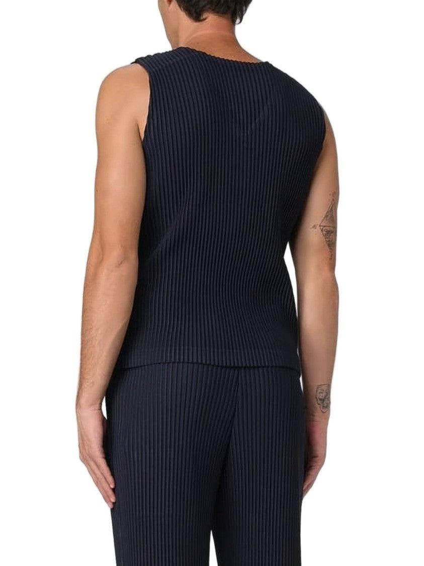 Homme Plissé Issey Miyake Deep V-Neck Sleeveless Vest With Vertical Pleats