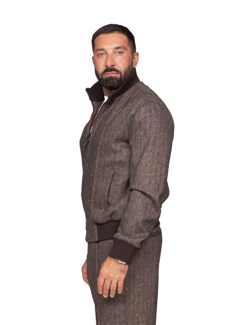 Dsquared2 Textured Brown Zip-Up Bomber Jacket And Pants Ensemble