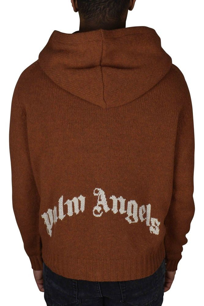 Palm Angels Brown Hooded Knit Vest With Contrasting Inscription
