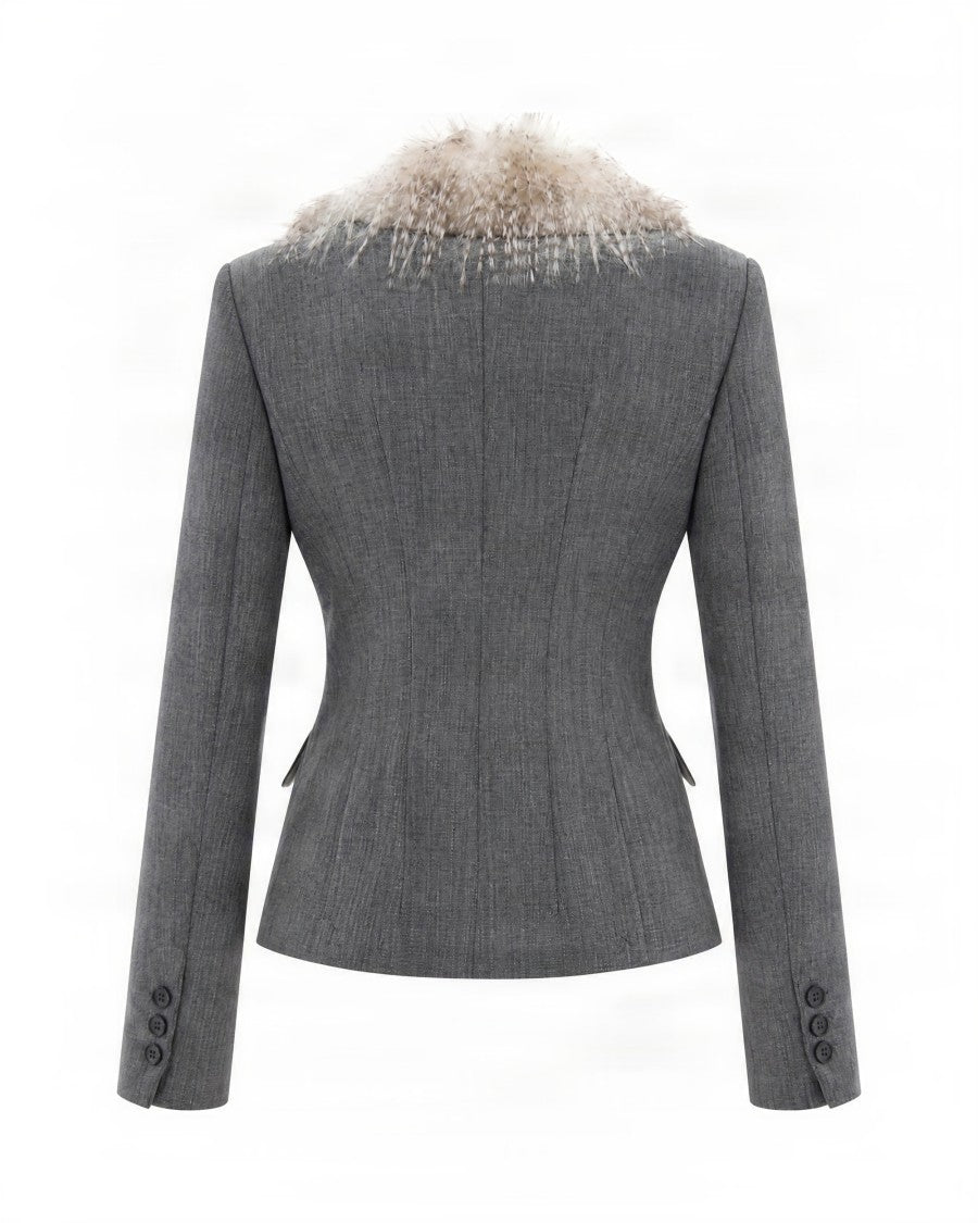 Elisabetta Franchi Melange Detachable Eco-Fur Collar Wool Blazer