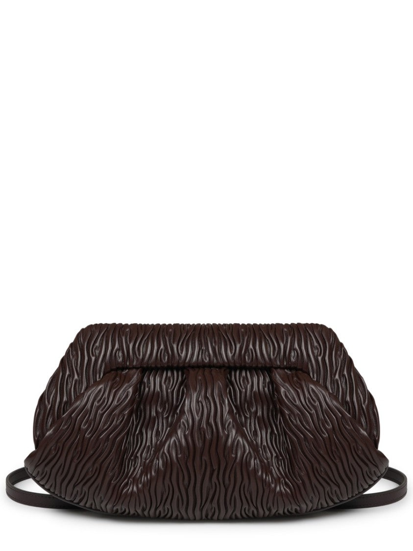 Themoirè Textured Brown Shoulder Bag With Ruched Design