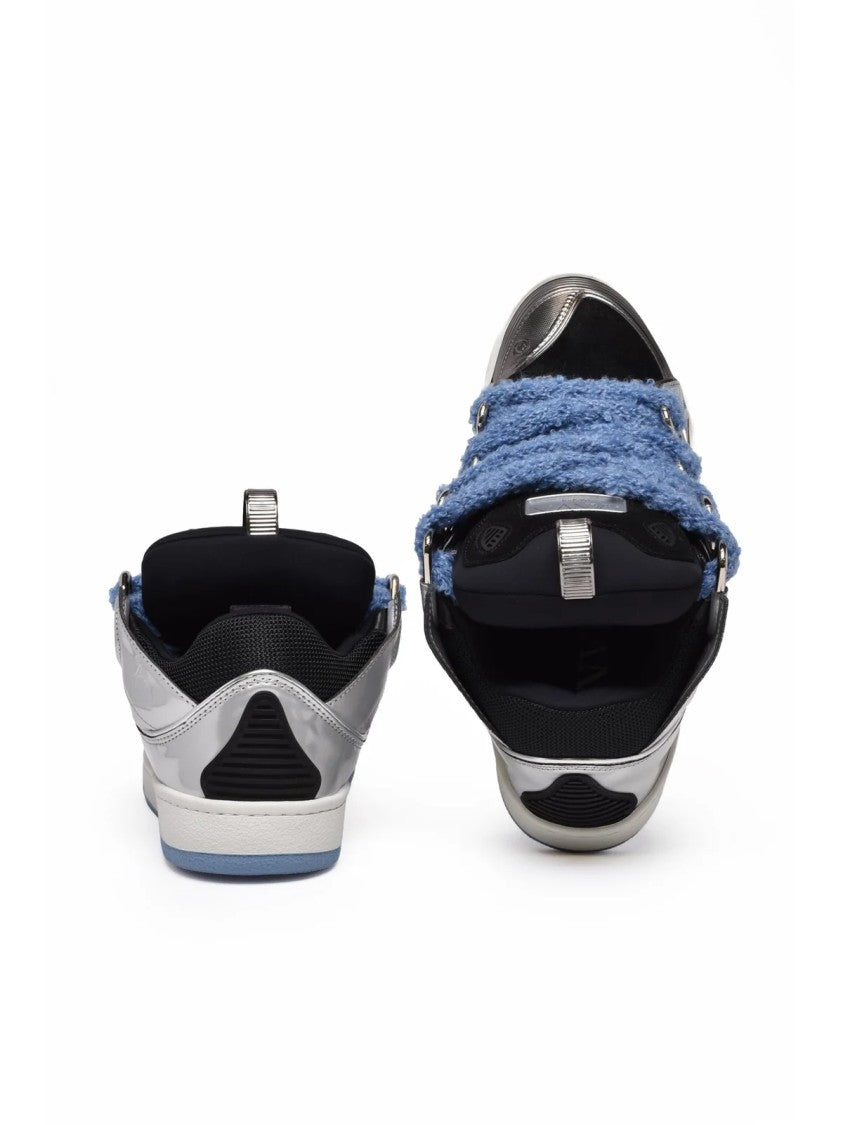 Lanvin Silver/Light Blue Curb Metal Leather-Blend Sneakers