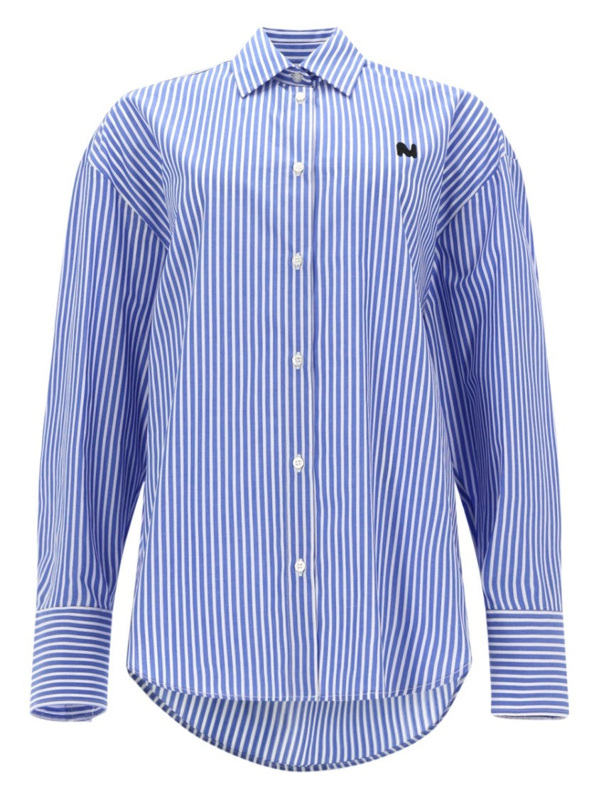 Msgm Vertical Stripes Two Shades Blue Shirt