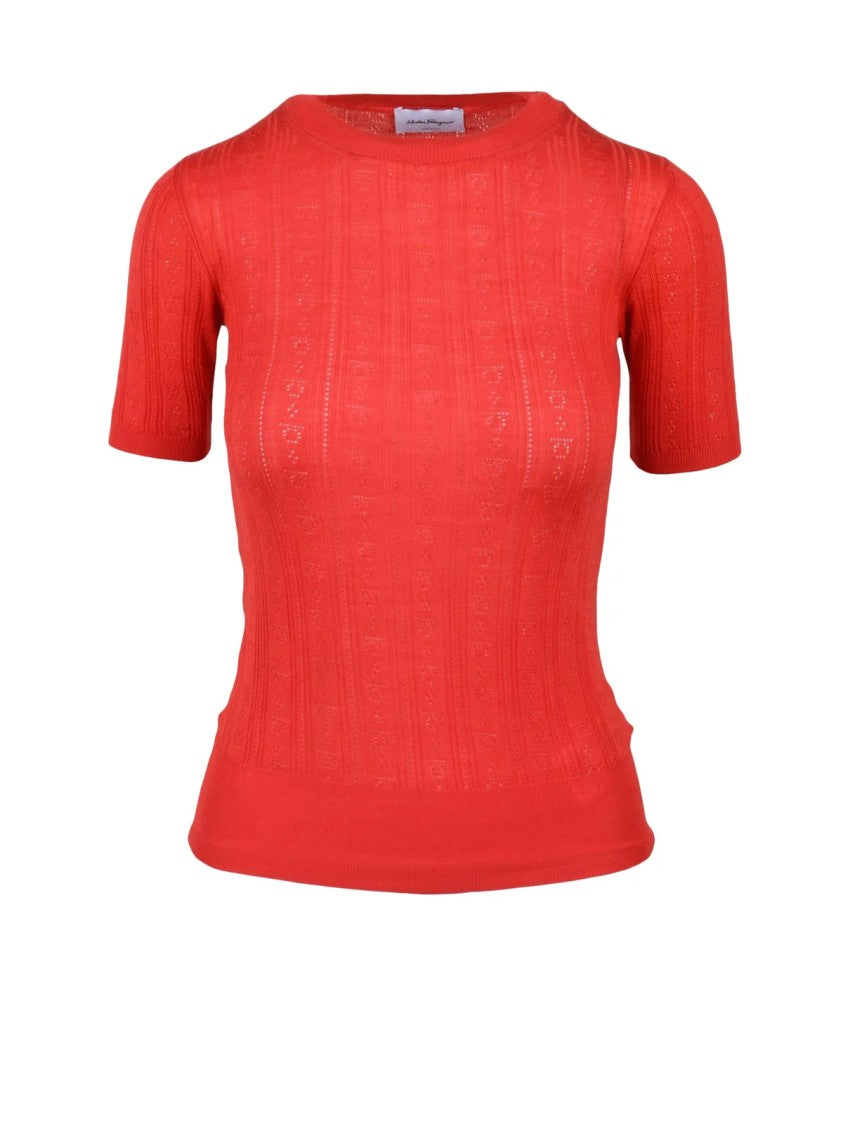 Salvatore Ferragamo Red Wool Knit Top