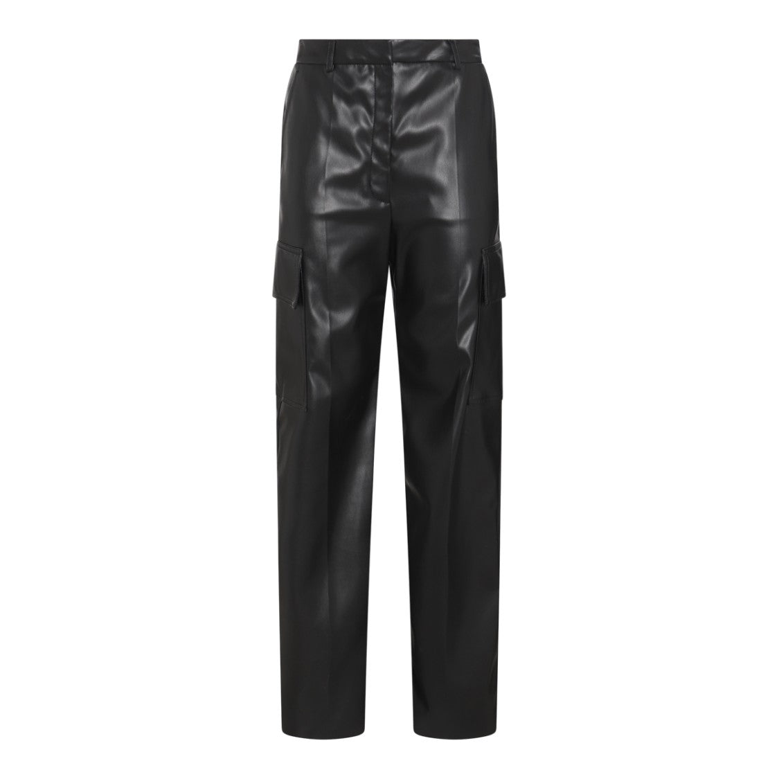 Stella Mccartney Straight Leg Black Faux Leather Trousers With Utility Pockets