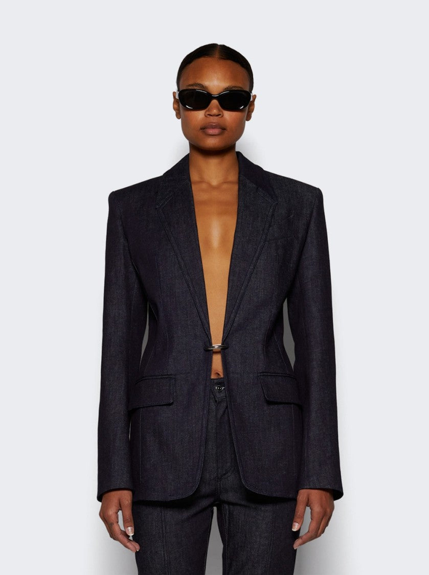 Mugler Pierced Tailored Jacket Raw Blue