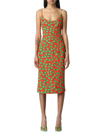 Moschino Cherry Print Viscose Dress With Back Slit