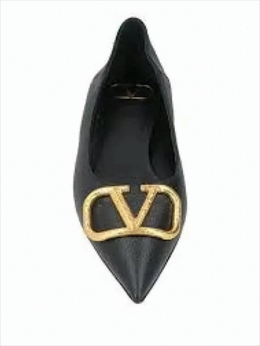 Valentino Garavani Textured Leather Flat Shoes With Gold-Tone Logo Detail