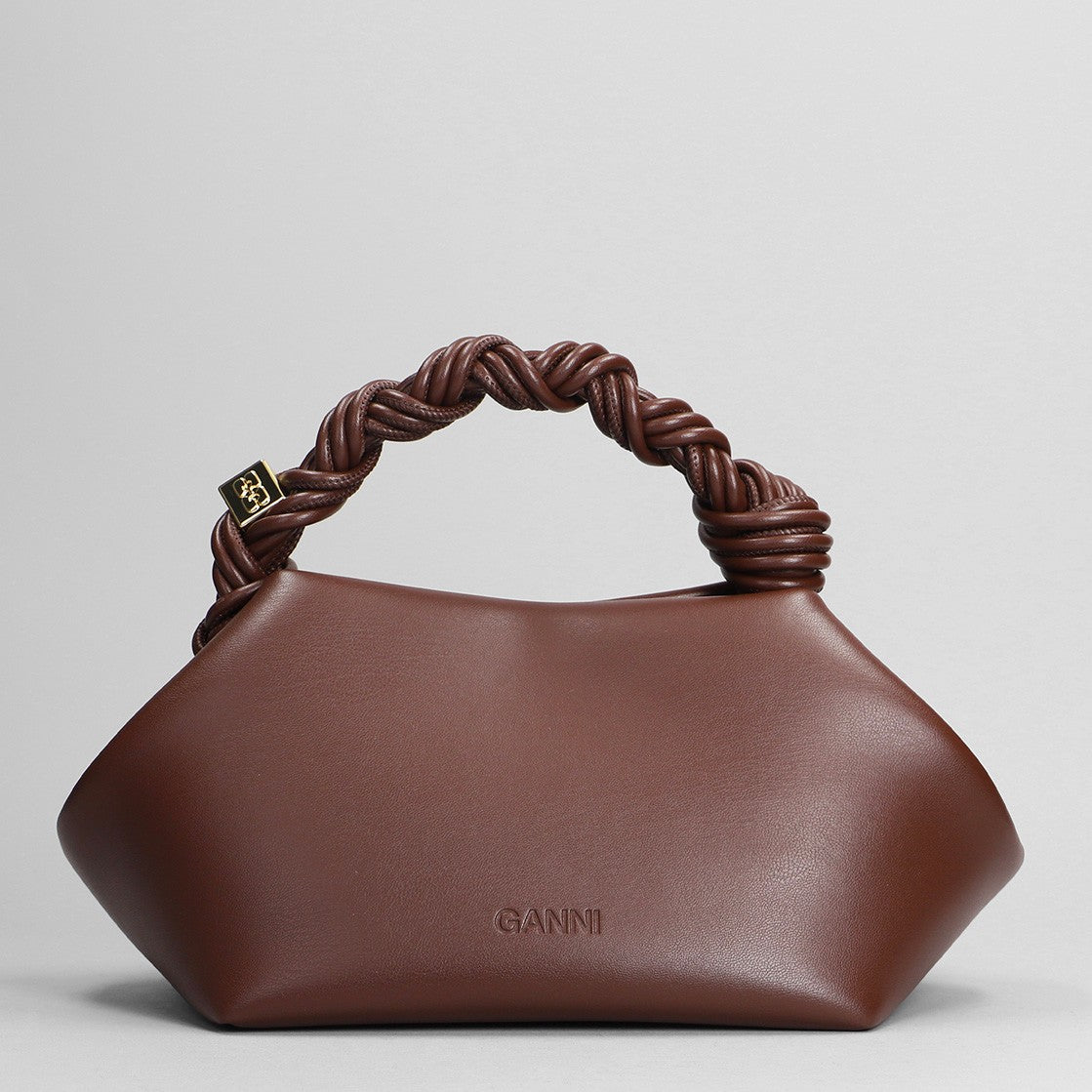 Ganni Geometric Structured Handbag With Braided Handle And Gold-Tone Accents