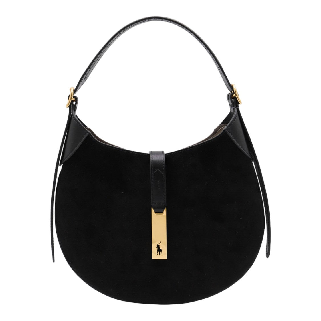 Polo Ralph Lauren Rounded Black Suede Bag With Adjustable Gold-Tone Buckles