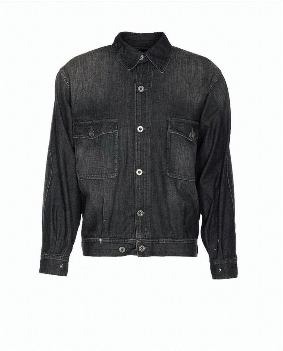 Maison Margiela Washed Black Denim Jacket With Classic Collar And Flap Pockets