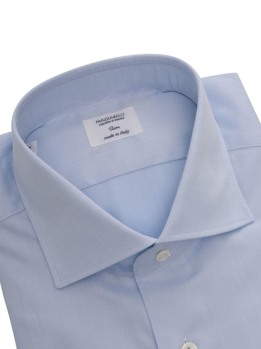 Mazzarelli Camicie Light Blue Slim Fit Cotton Shirt