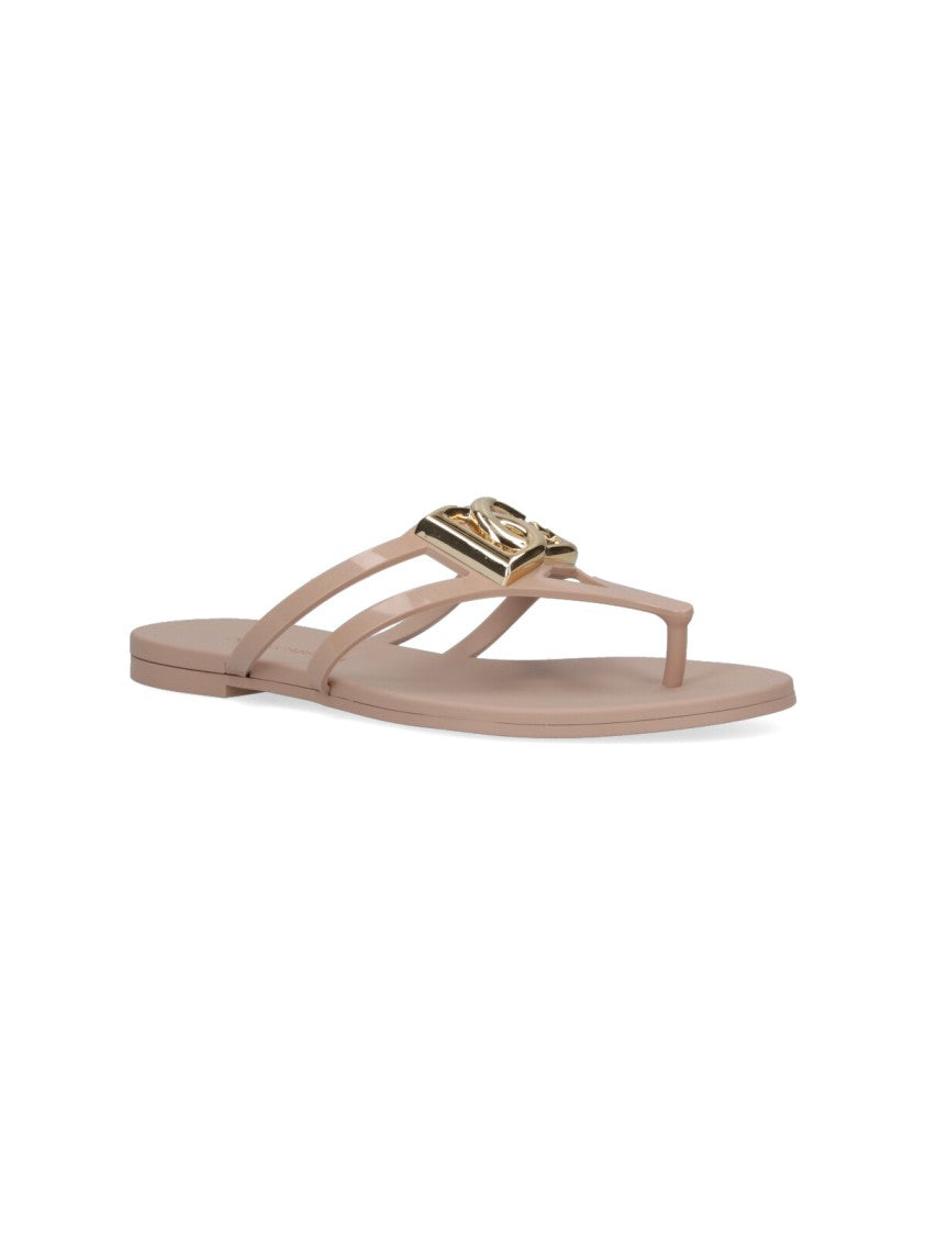 Dolce & Gabbana Cream Rubber Slip-On Sandals With Gold Logo