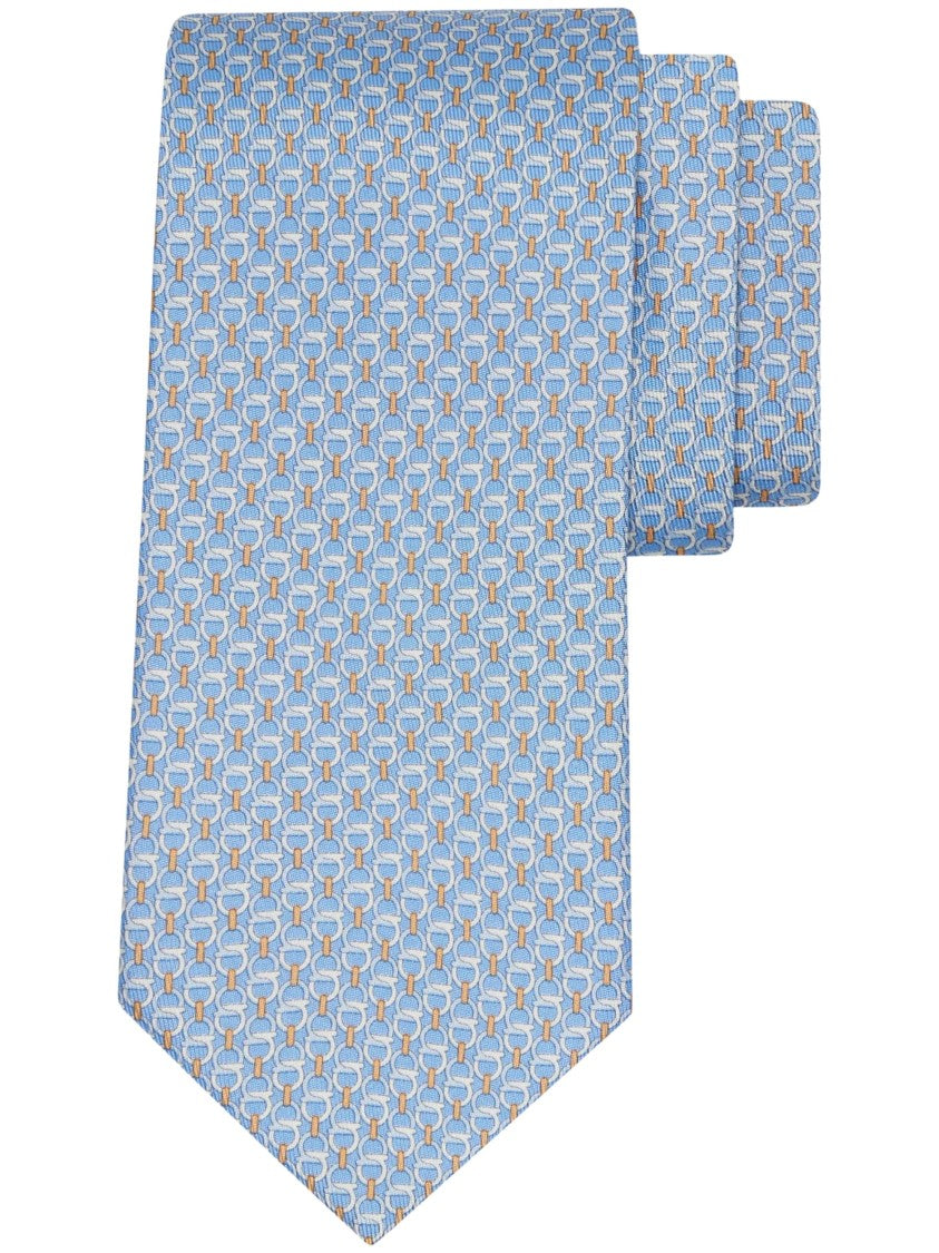 Ferragamo Geometric Pattern Necktie In Light Blue And Orange Tones