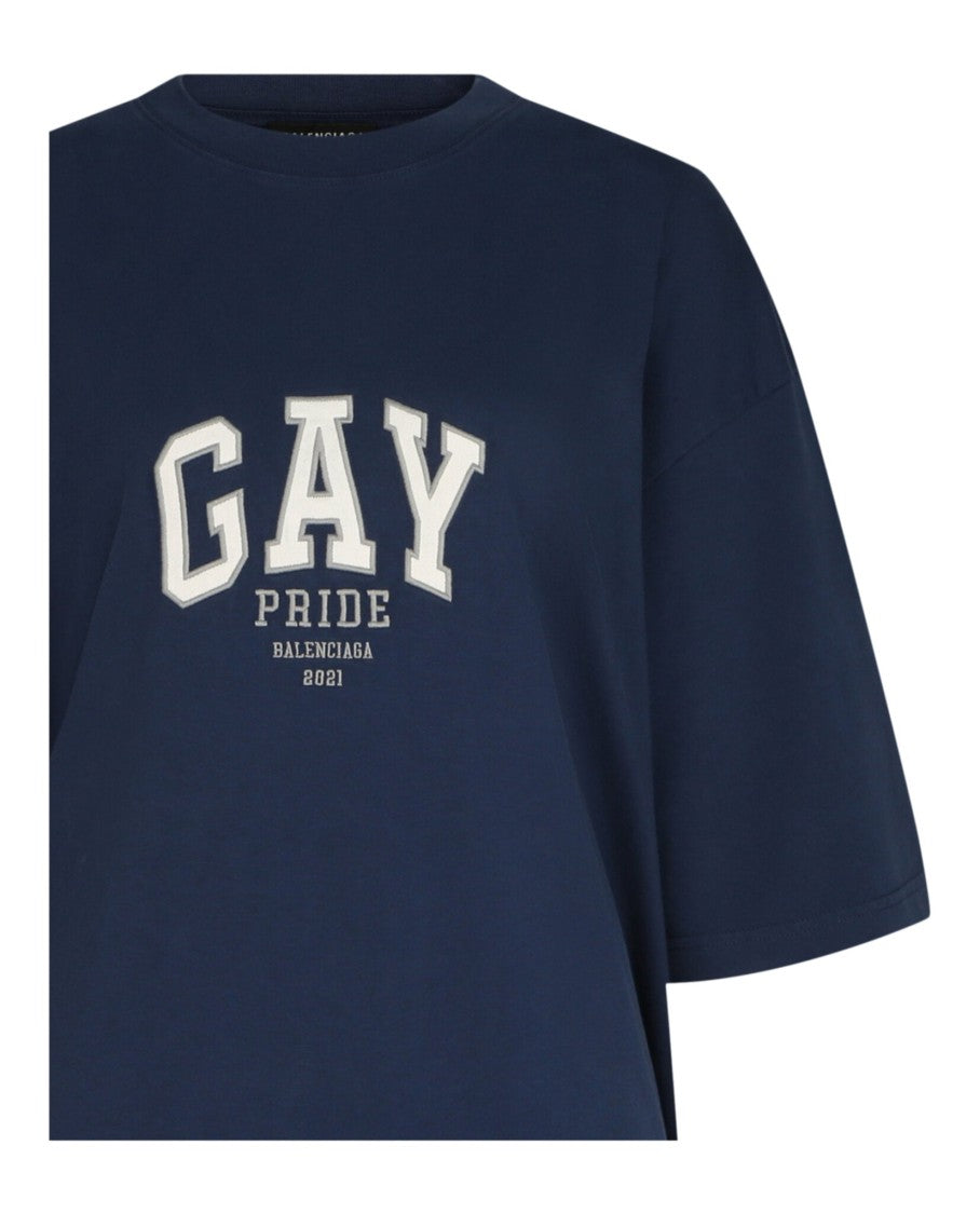 Balenciaga Boxy Fit Cotton T-Shirt With Embroidered Pride Graphic