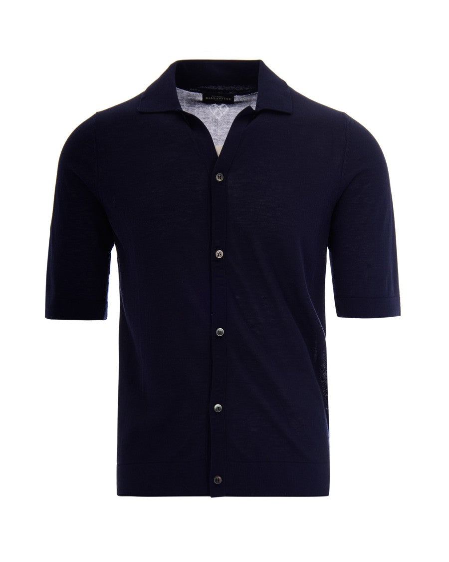 Ballantyne Short-Sleeved Navy Button-Up Shirt With Classic Collar