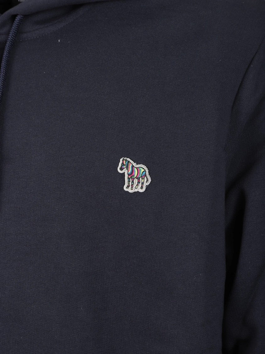 Paul Smith Solid Navy Hoodie With Embroidered Zebra Logo