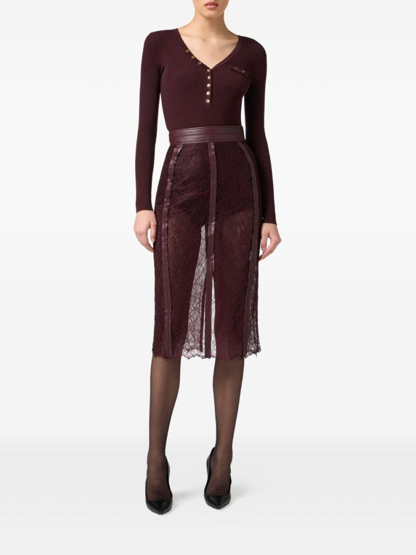 Elisabetta Franchi Fitted Burgundy Sweater With Deep V-Neckline