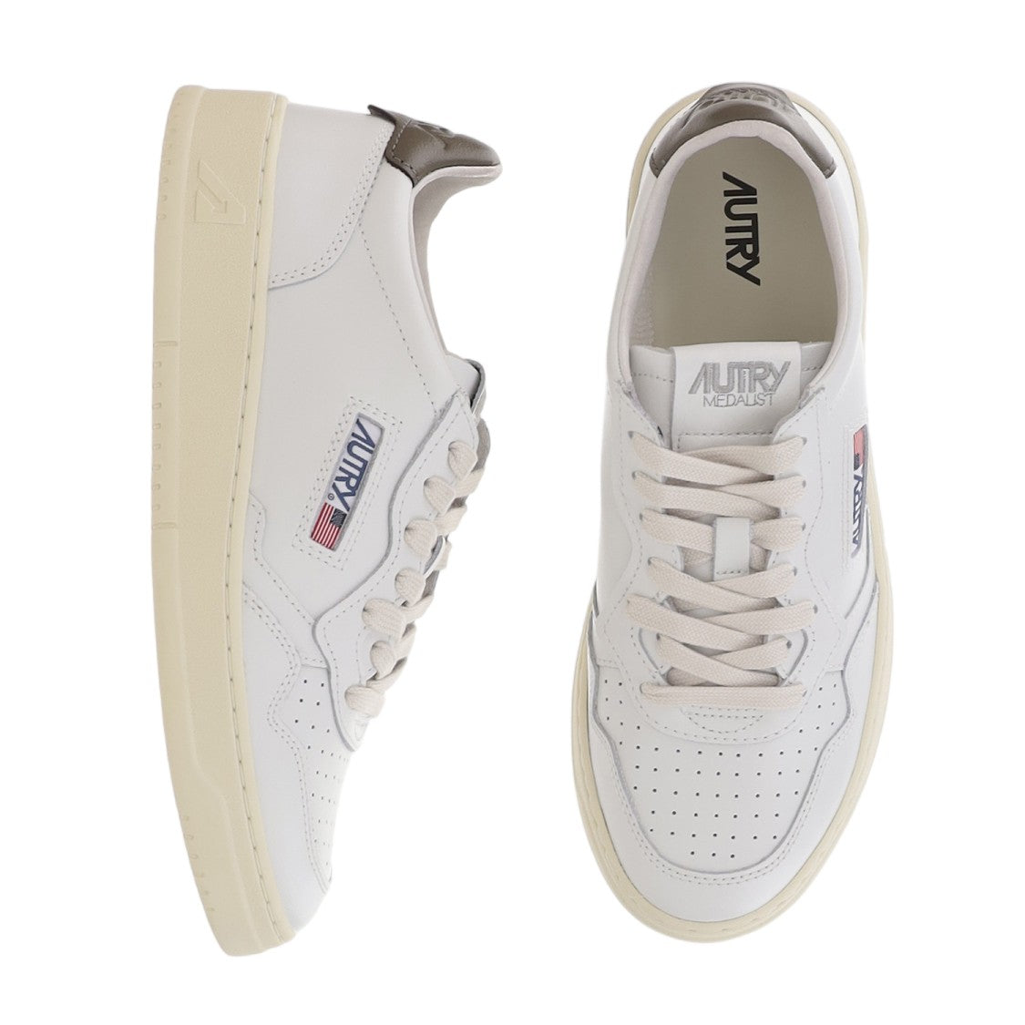 Autry White Brown Medalist Low Leather Sneakers