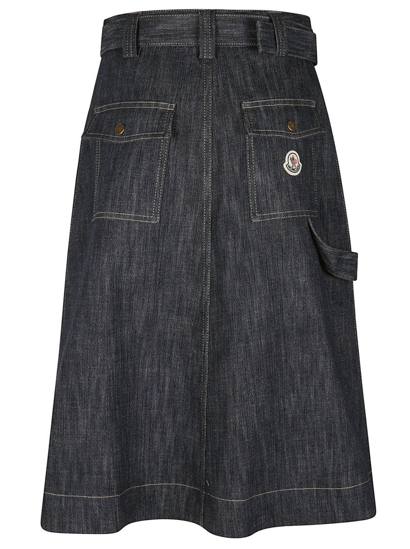 Moncler Dark Denim Metallic Accent Mini Skirt