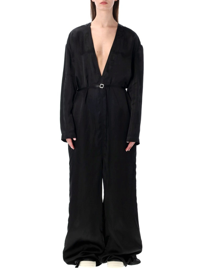 Rick Owens Ls Long Black Satin Jumpsuit