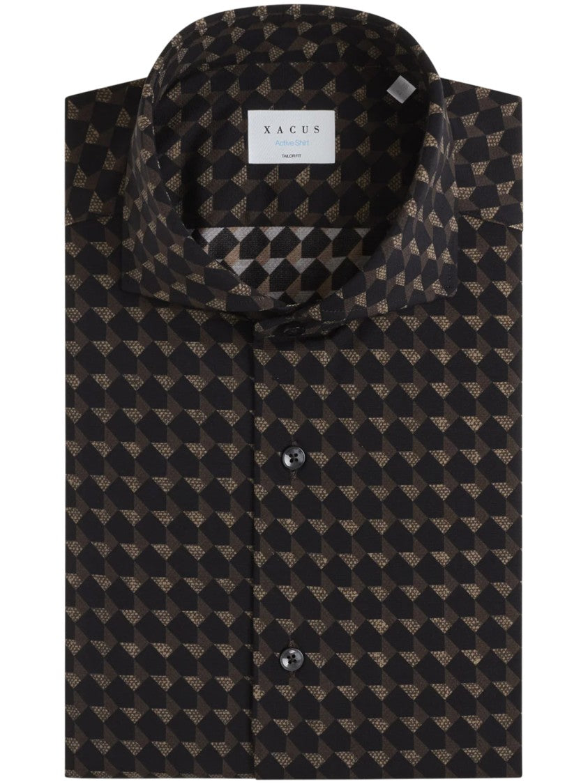 Xacus Geometric Pattern Button-Down Shirt In Black