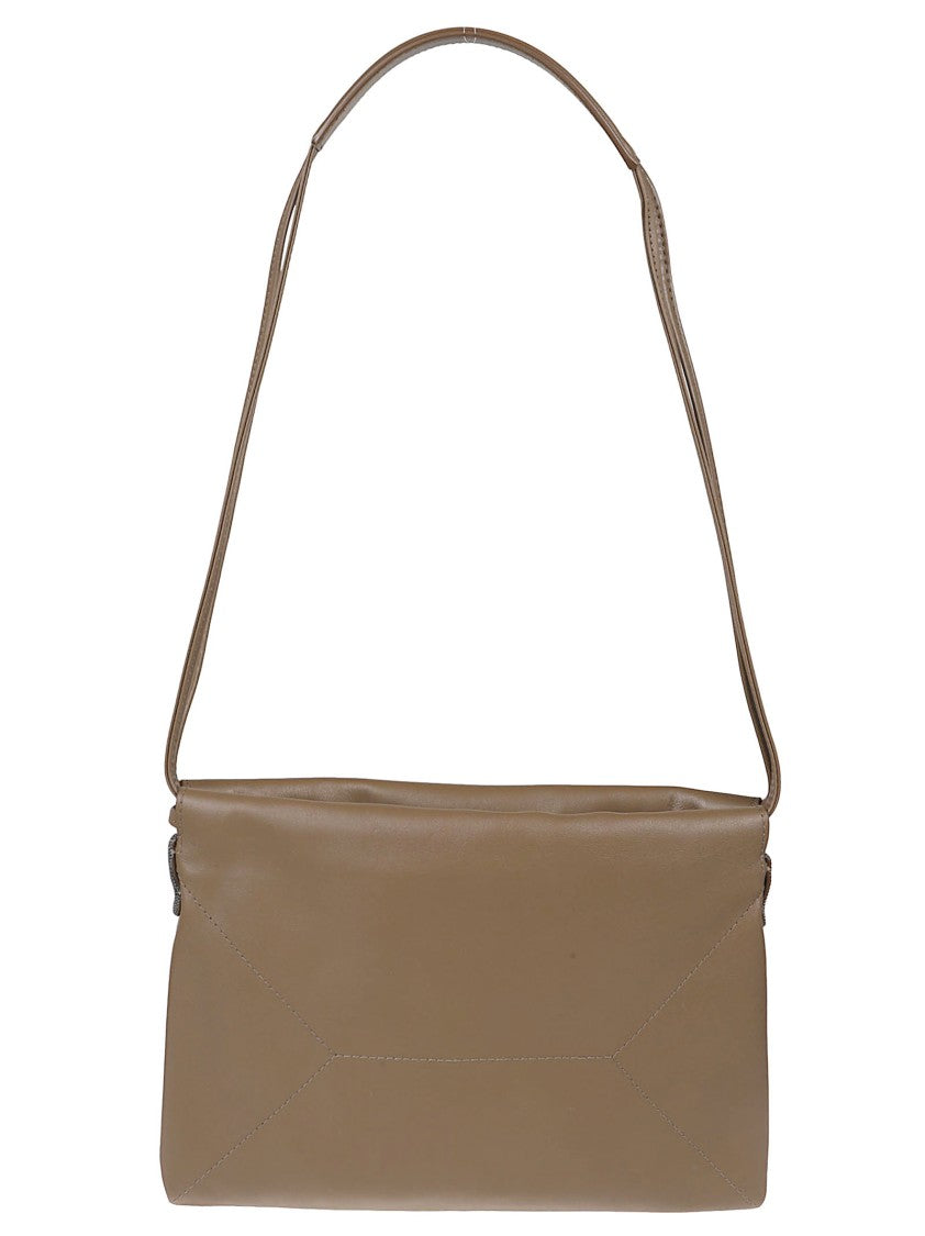 Brunello Cucinelli Rectangular Leather Bag With Drawstring Closure
