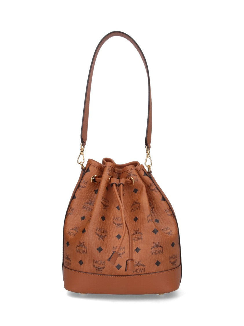 Mcm Medium Bucket Bag With Signature Logo Print