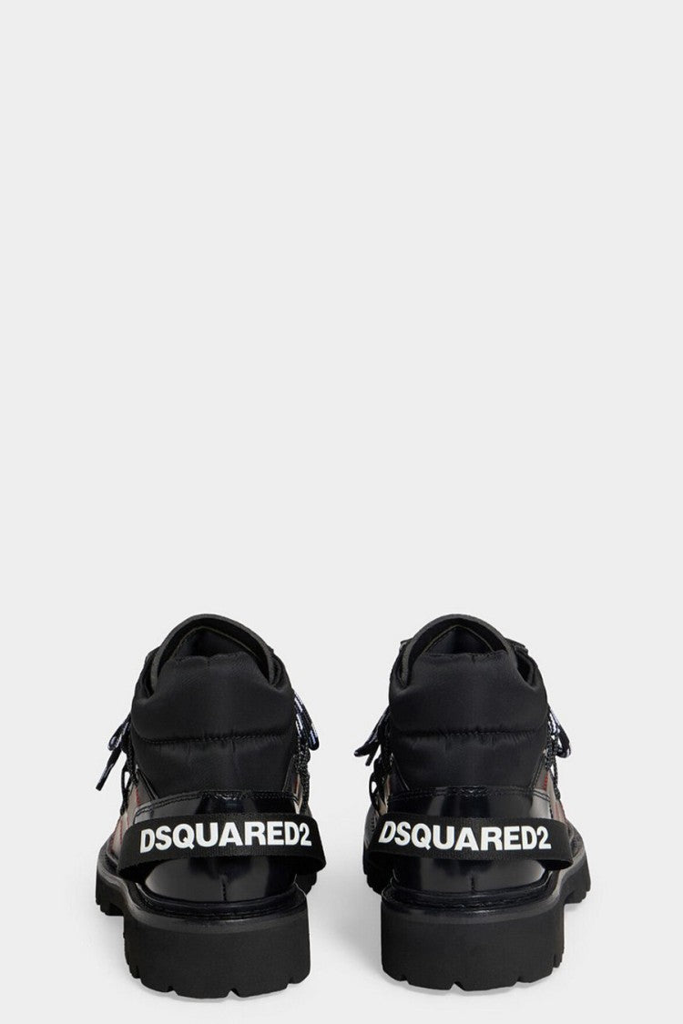 Dsquared2 Black Leather Contrast-Stitch Hiking Boot