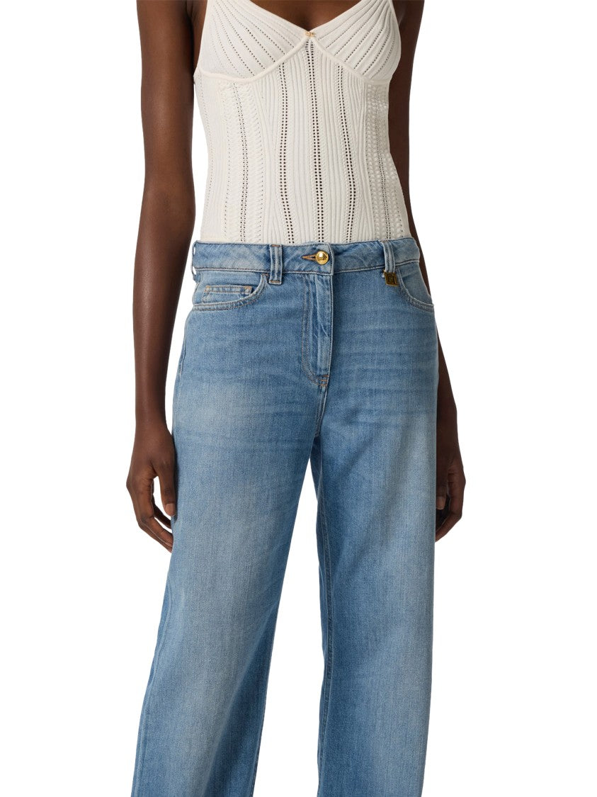 Elisabetta Franchi High-Waisted Flared Jeans With Distinctive Zipper Detail